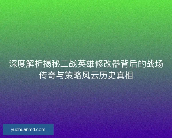 深度解析揭秘二战英雄修改器背后的战场传奇与策略风云历史真相